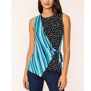 Diane Von Furstenberg Sedona Wrap Top Aqua Stripe Floral NWT S